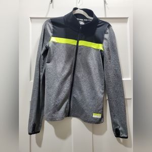 PINK, small, super soft jacket. Gray with a neon stripe detail.